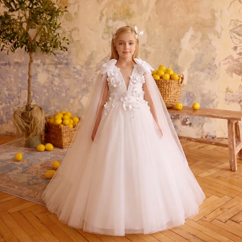 Mesh Rosette Sleeveless Maxi Dresses - White - 12-13Y - image 1