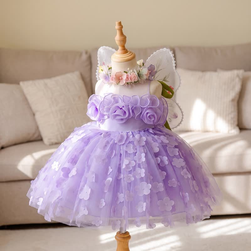 Mesh Rosette Sleeveless Midi Dresses Without Wing - Light Purple - 2-3Y - image 1