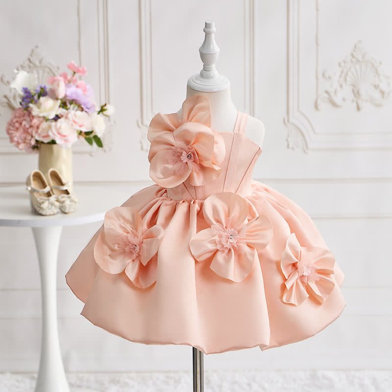 Satin Rosette Sleeveless Midi Dresses - Pink - 160cm - image 1
