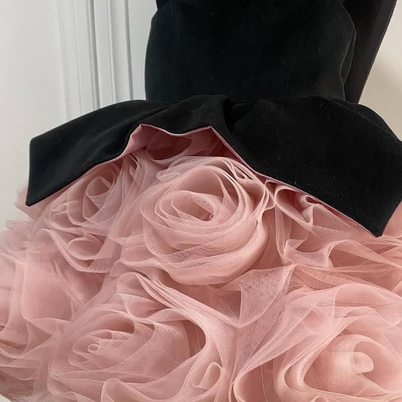 Velvet & Mesh Rosette  Bow Sleeveless Short Dresses - image 6