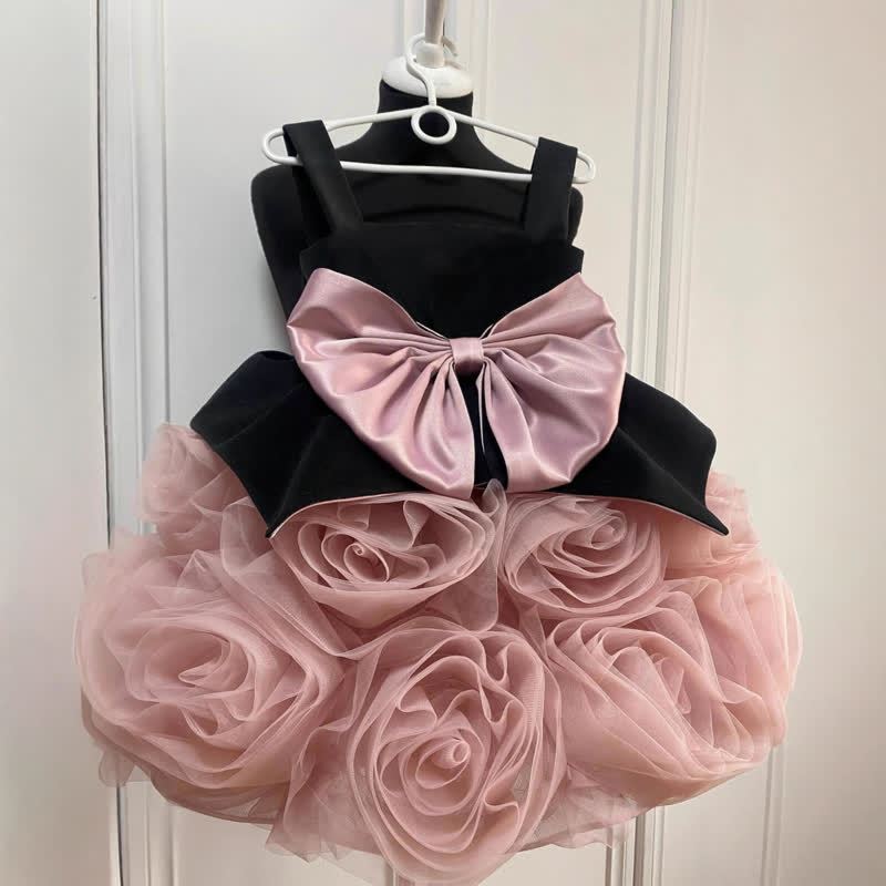 Velvet & Mesh Rosette  Bow Sleeveless Short Dresses - image 3