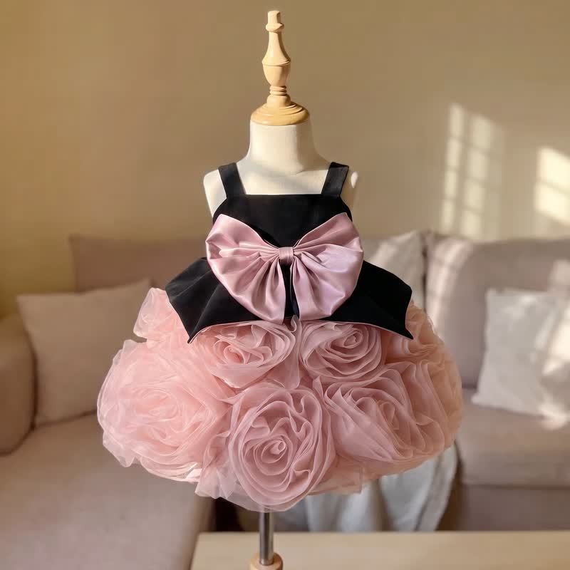 Velvet & Mesh Rosette  Bow Sleeveless Short Dresses - image 2