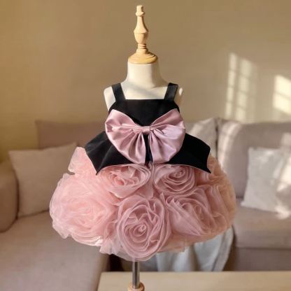 Velvet & Mesh Rosette  Bow Sleeveless Short Dresses - image 2