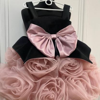 Velvet & Mesh Rosette  Bow Sleeveless Short Dresses - image 5
