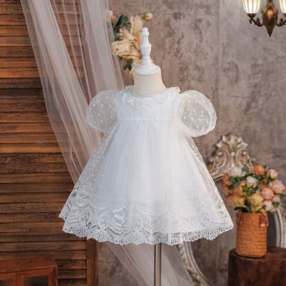 Mesh Lace Edge Short Sleeve Midi Dresses - image 3