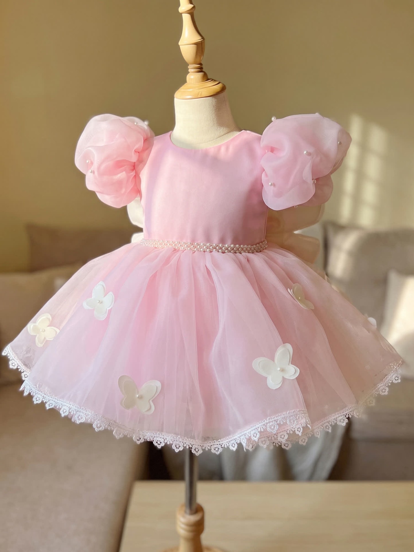 Organza Butterfly Short Sleeve Midi Dresses - Pink - 160cm - image 1