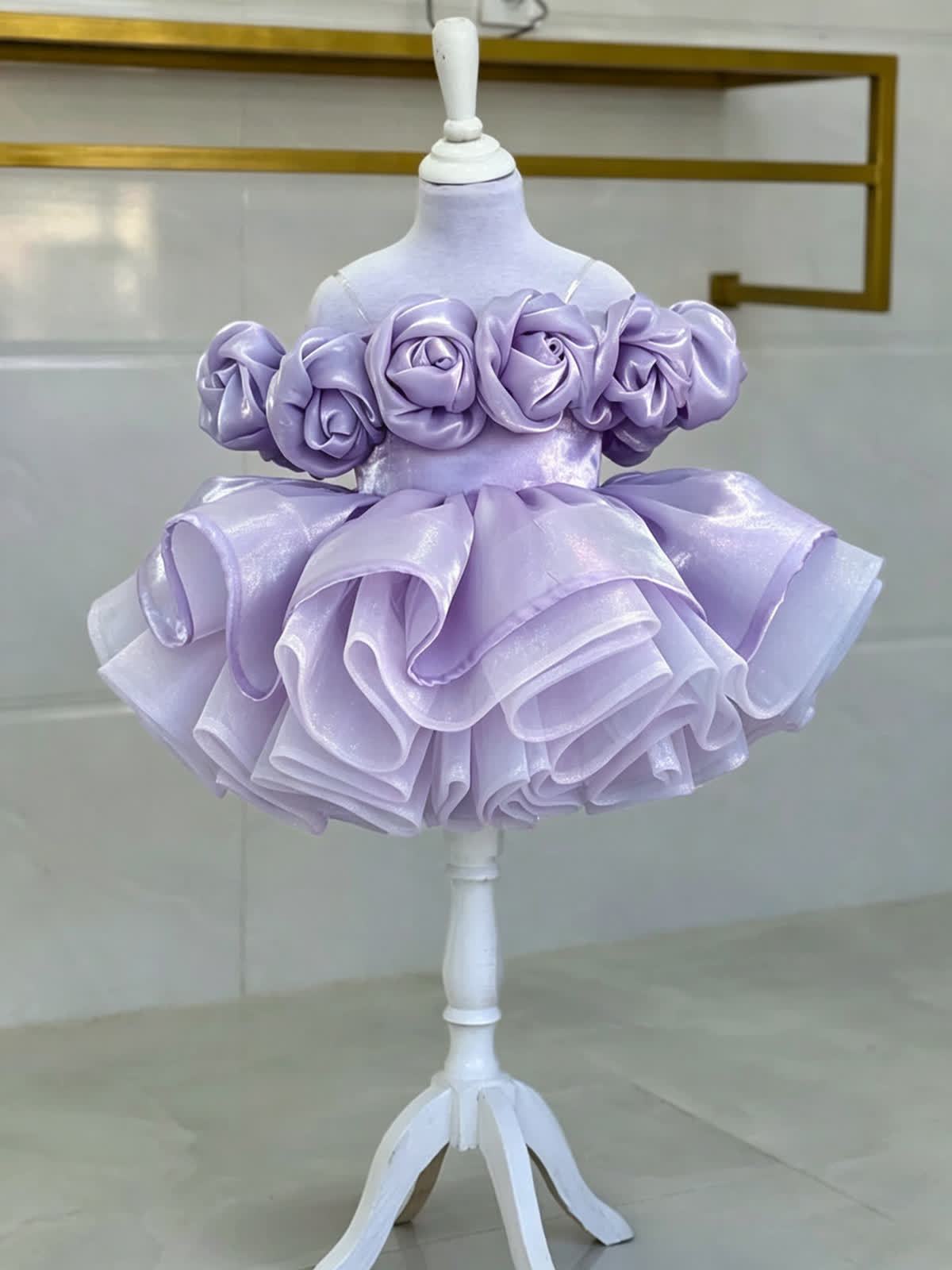 Organza Rosette Sleeveless Short Dresses - Purple  - 160cm - image 3