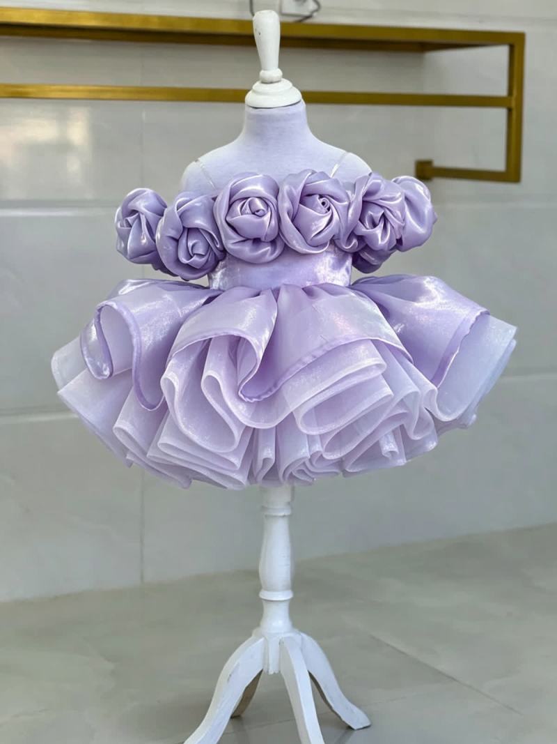 Organza Rosette Sleeveless Short Dresses - Purple  - 160cm - image 3