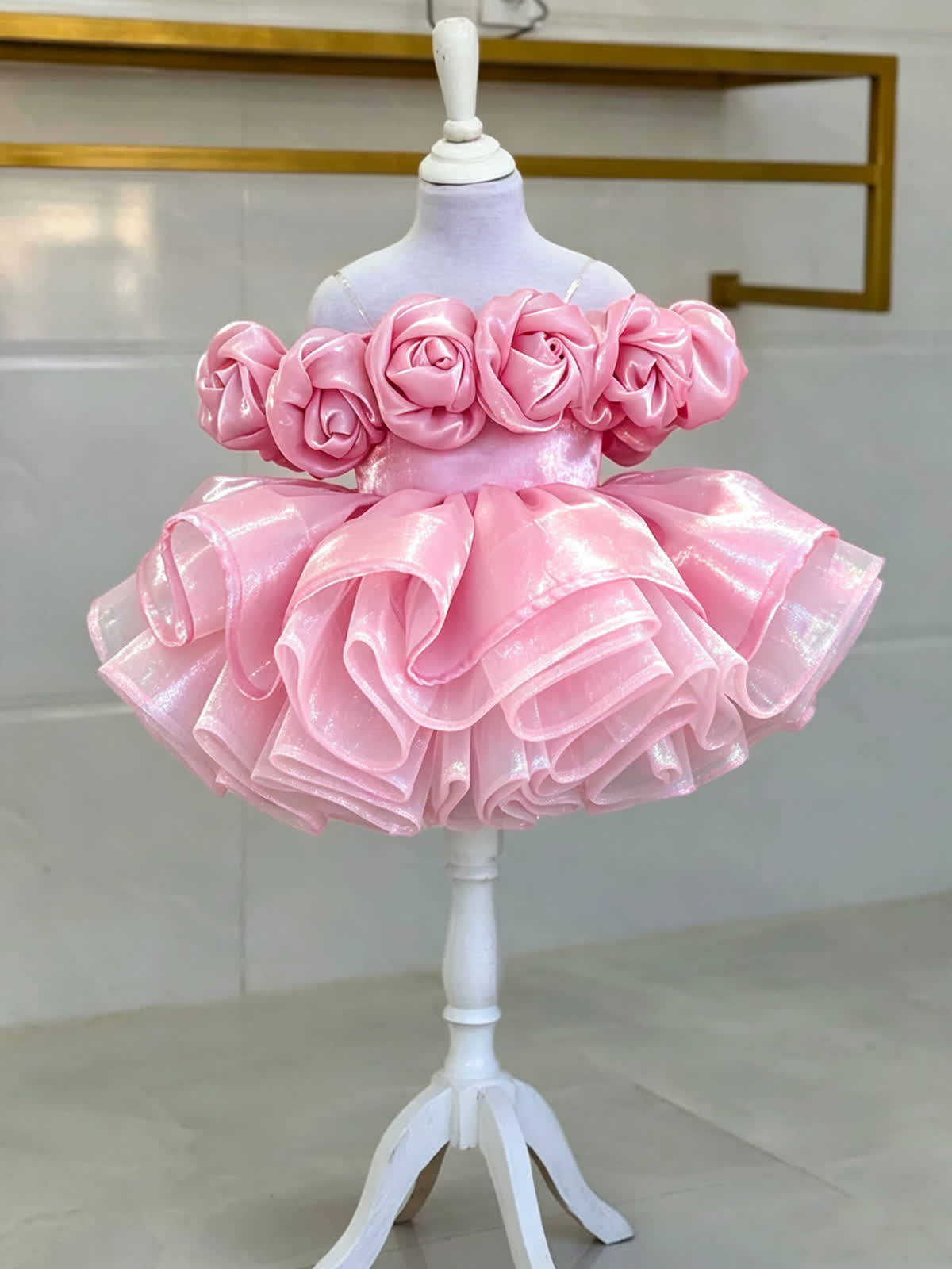 Organza Rosette Sleeveless Short Dresses - Pink  - 160cm - image 1