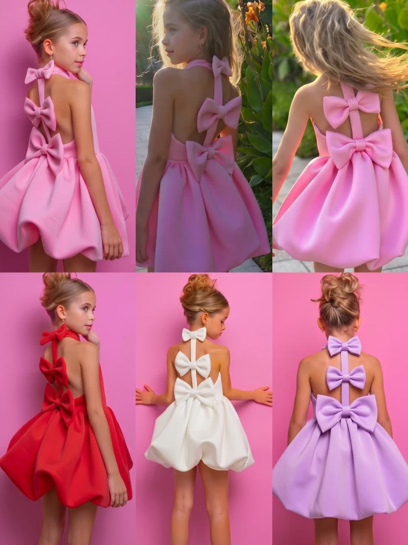 SCUBA KNIT Bow Short Sleeve Short Dresses - image 1