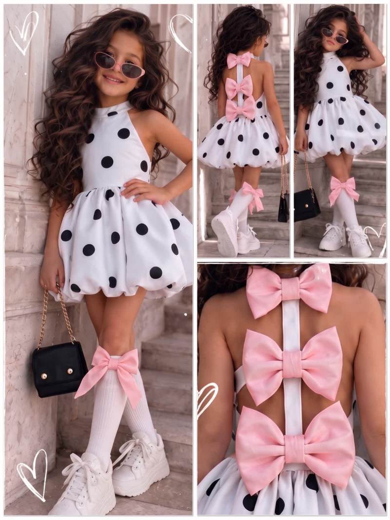 SCUBA KNIT Bow Sleeveless Short Dresses - White - 8Y - image 1