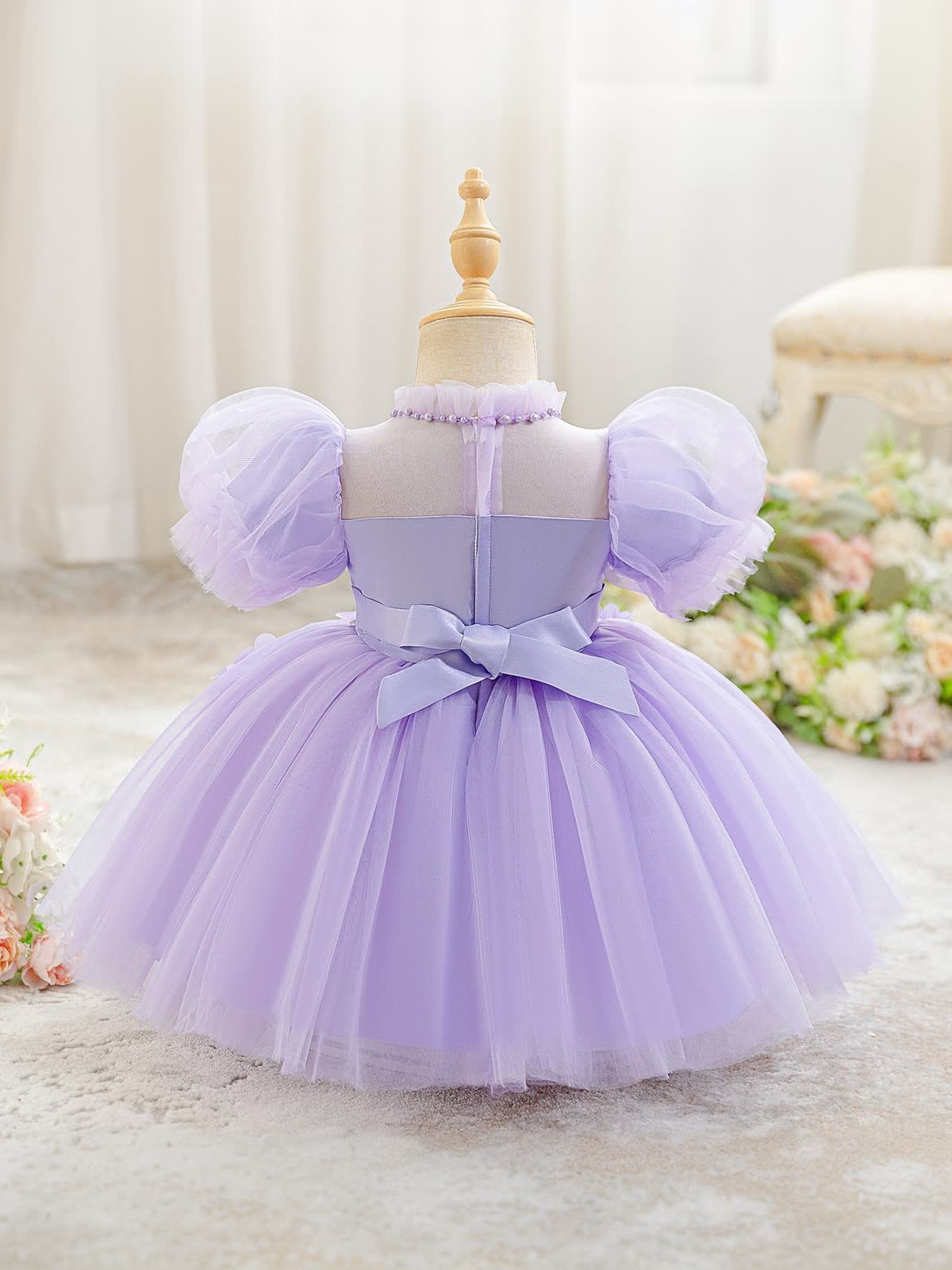Mesh Rosette Short Sleeve Midi Dresses - image 4
