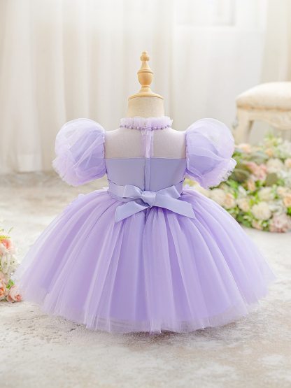 Mesh Rosette Short Sleeve Midi Dresses - image 4
