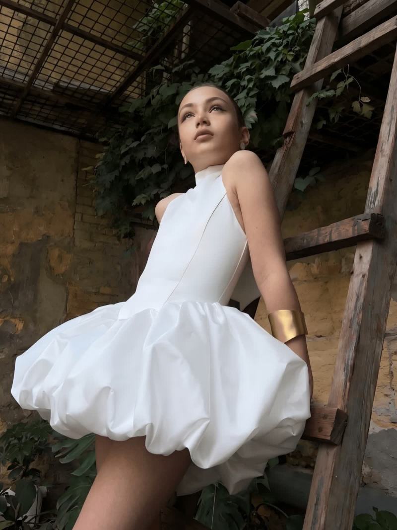 Satin Gathered Sleeveless Short Dresses - image 2