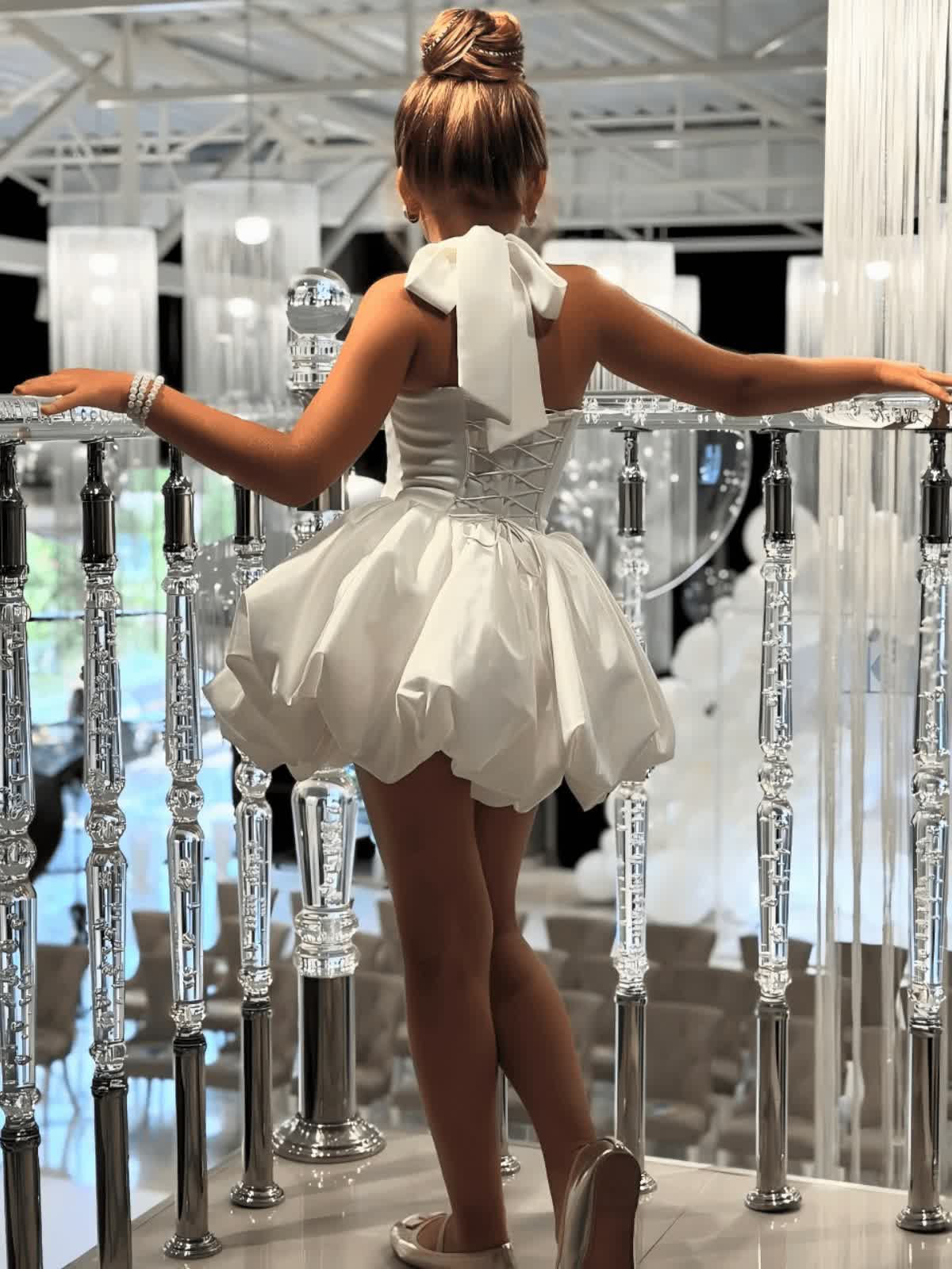 Satin Gathered Sleeveless Short Dresses - image 4