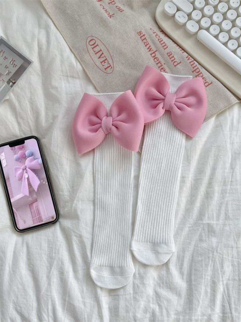 Solid With Bow Socks - White - 3-10Y - image 1