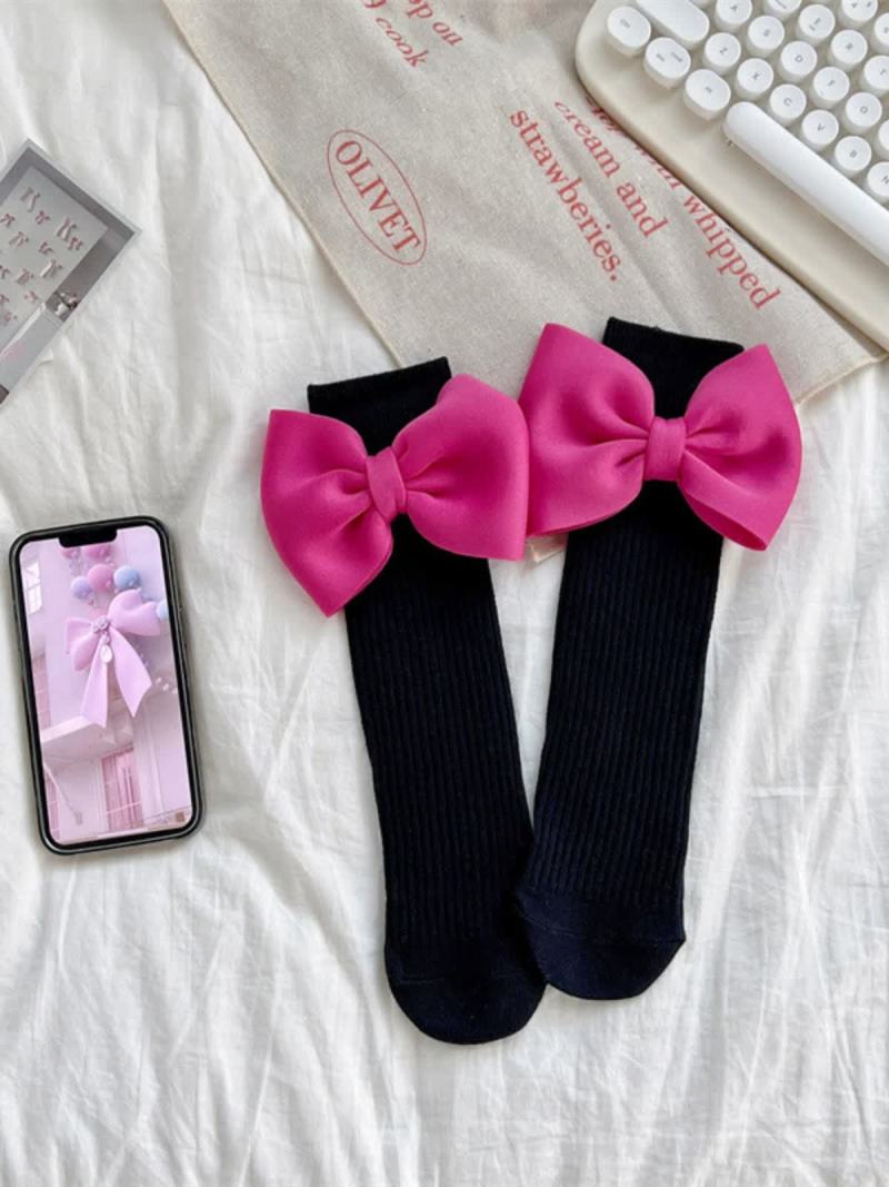 Solid With Bow Socks - Black - 3-10Y - image 2