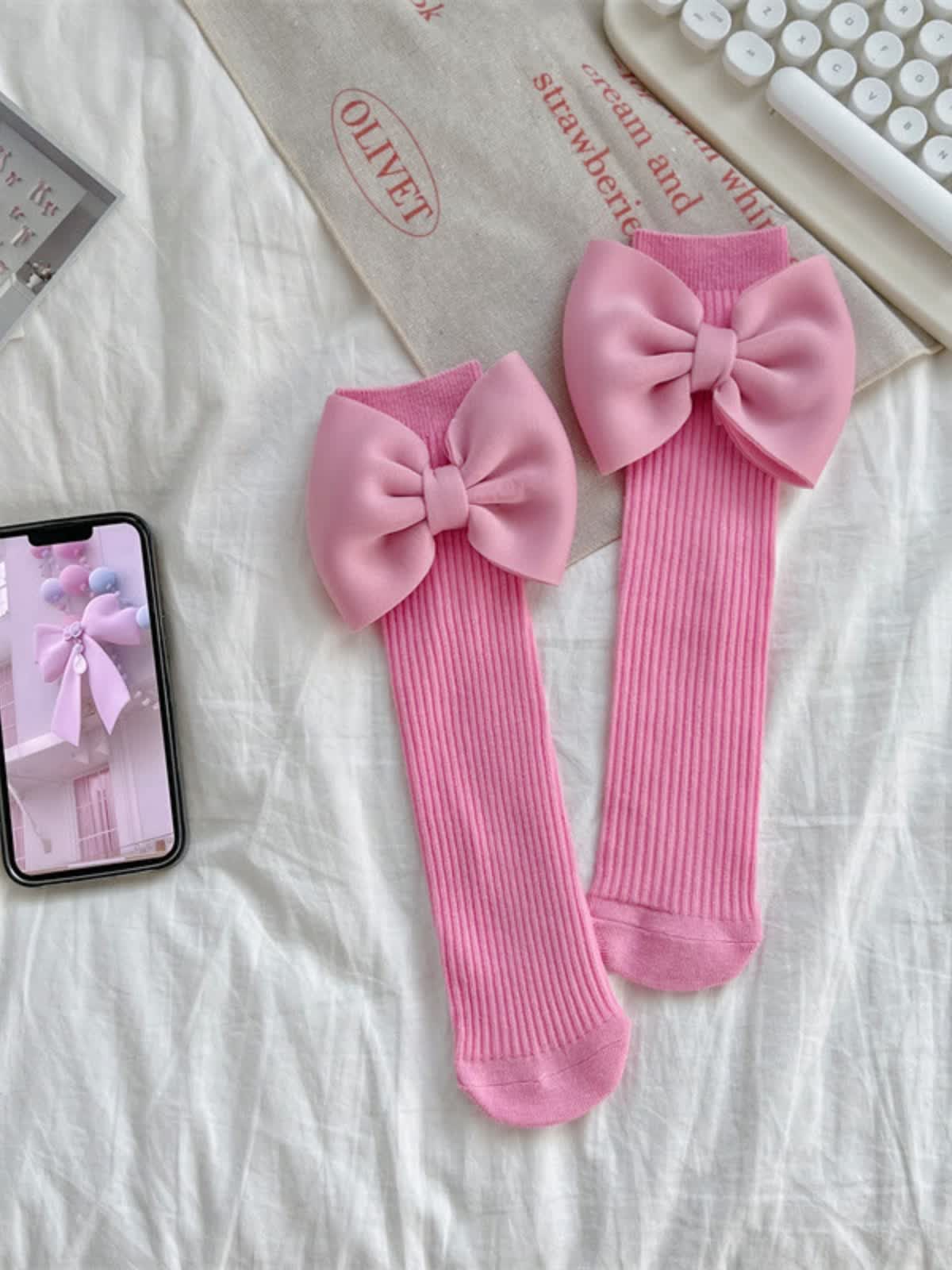Solid With Bow Socks - Fuchsia - 3-10Y - image 4