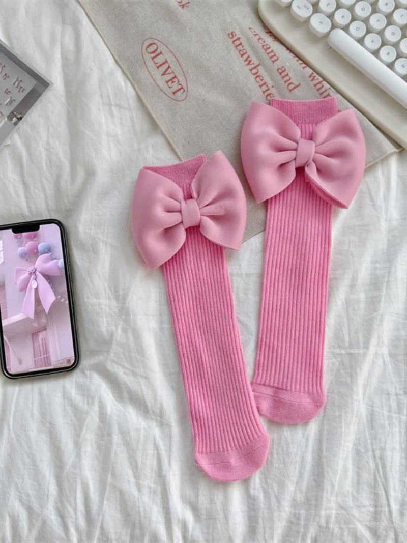 Solid With Bow Socks - Fuchsia - 3-10Y - image 4