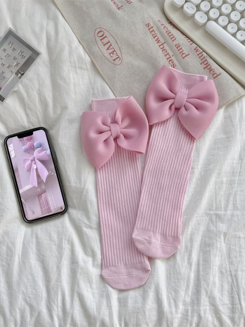 Solid With Bow Socks - Pink - 3-10Y - image 3