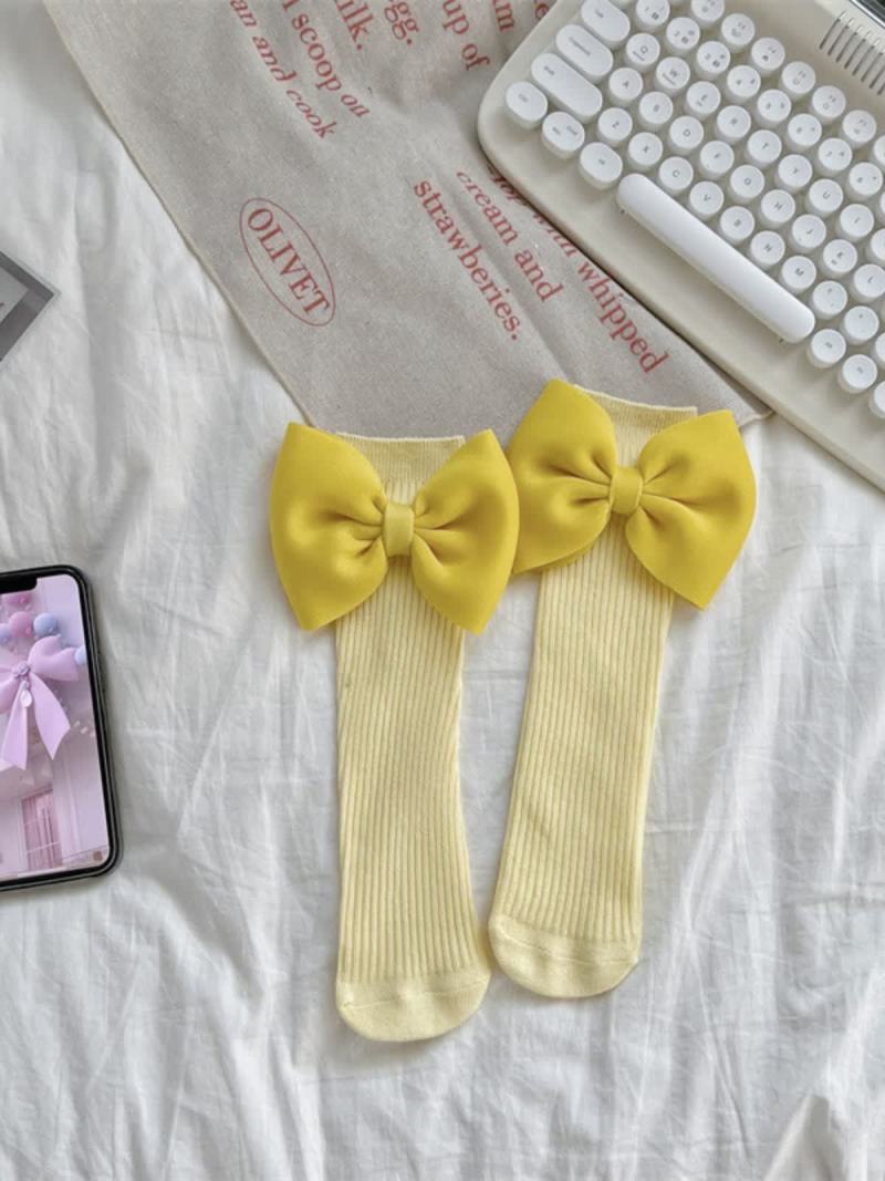 Solid With Bow Socks - Yellow - 3-10Y - image 6