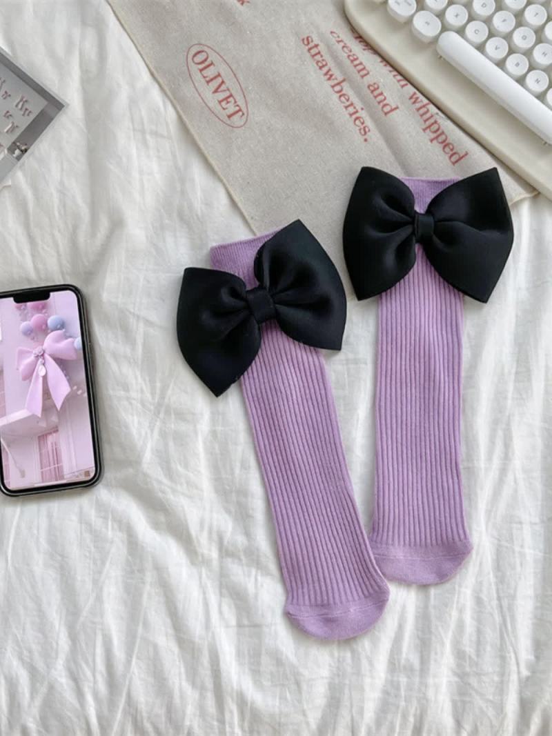 Solid With Bow Socks - Purple - 3-10Y - image 5