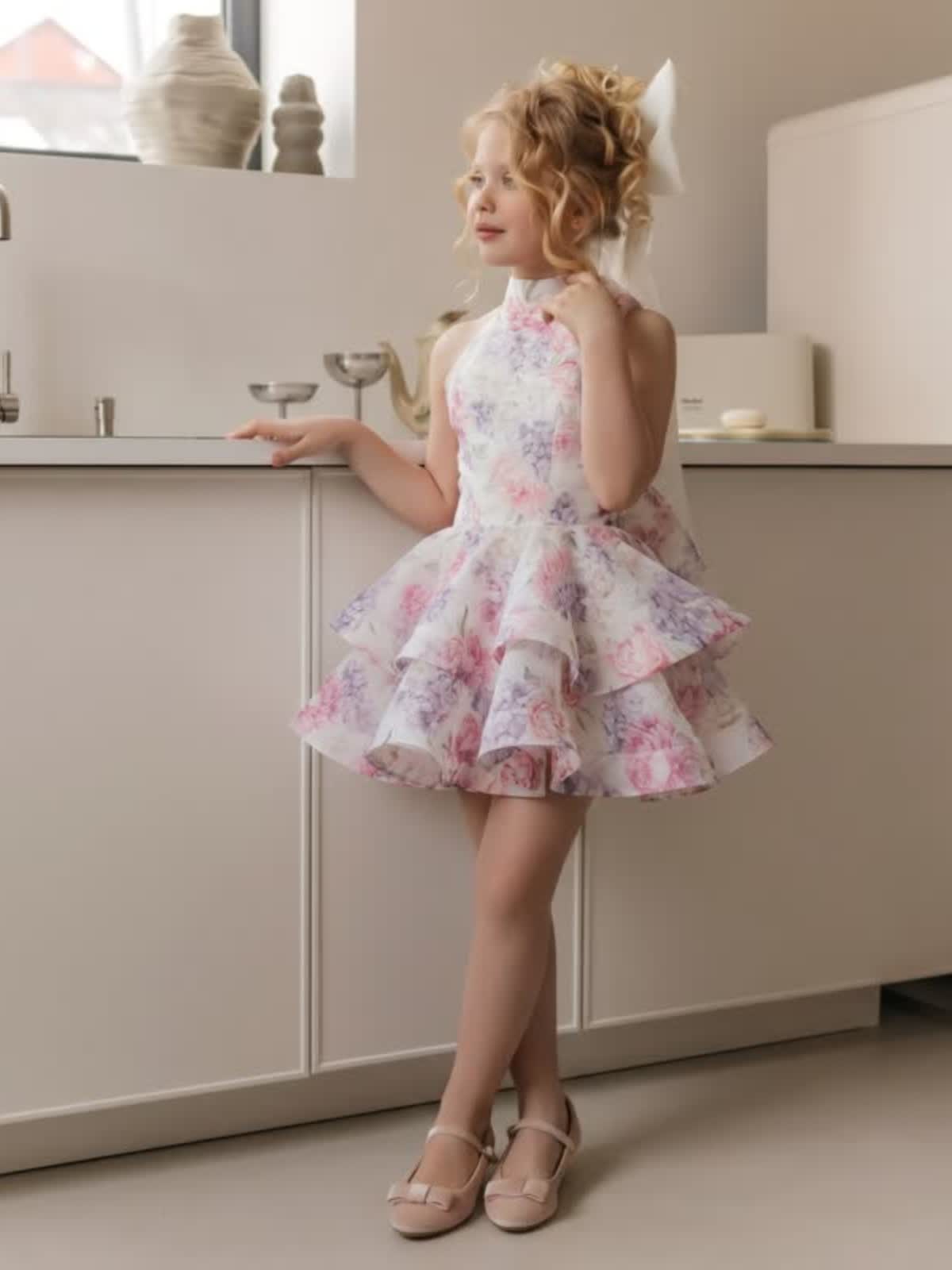 Chemical Fiber Blend Bow Short Sleeve Midi Dresses - image 8