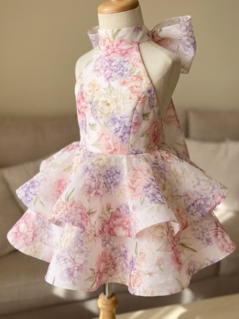 Chemical Fiber Blend Bow Short Sleeve Midi Dresses - image 2