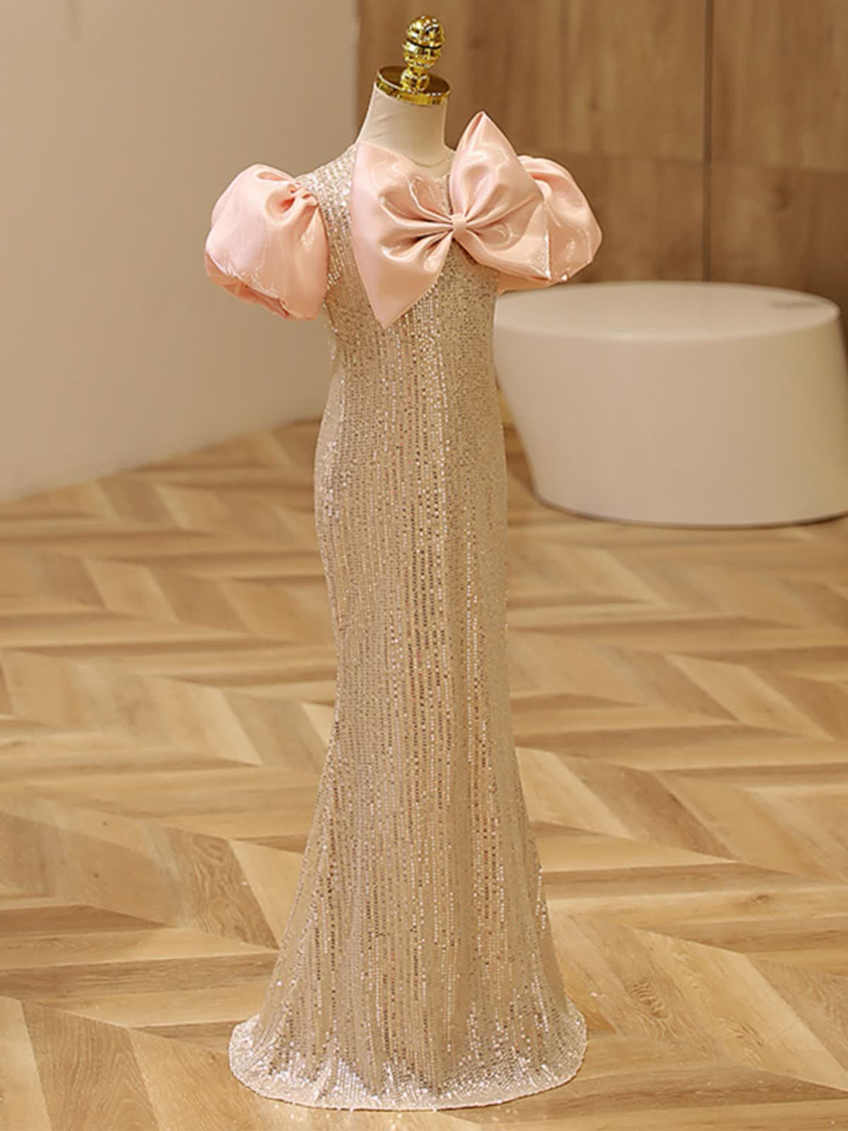 Glitter Bow Short Sleeve Maxi Dresses - image 5