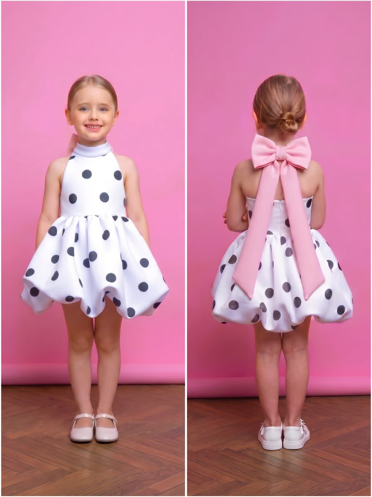 SCUBA KNIT Bow Sleeveless Short Dresses - White - 9-10Y - image 1