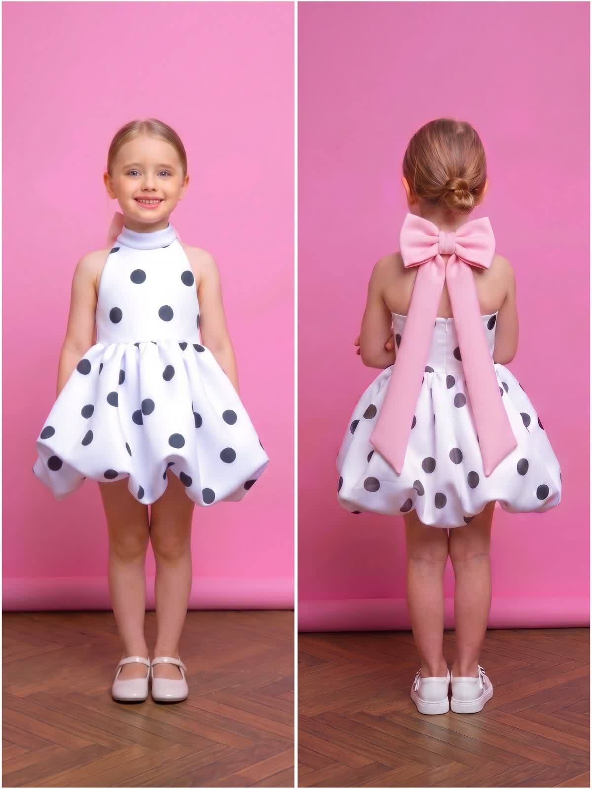 SCUBA KNIT Bow Sleeveless Short Dresses - White - 9-10Y - image 1