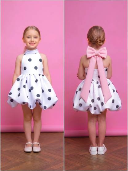 SCUBA KNIT Bow Sleeveless Short Dresses - White - 9-10Y - image 1