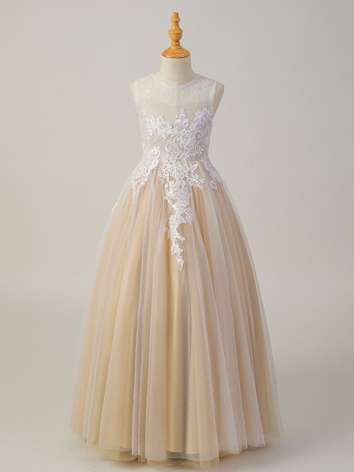 Mesh Lace Sleeveless Maxi Dresses - Champagne - 14-15Y - image 1