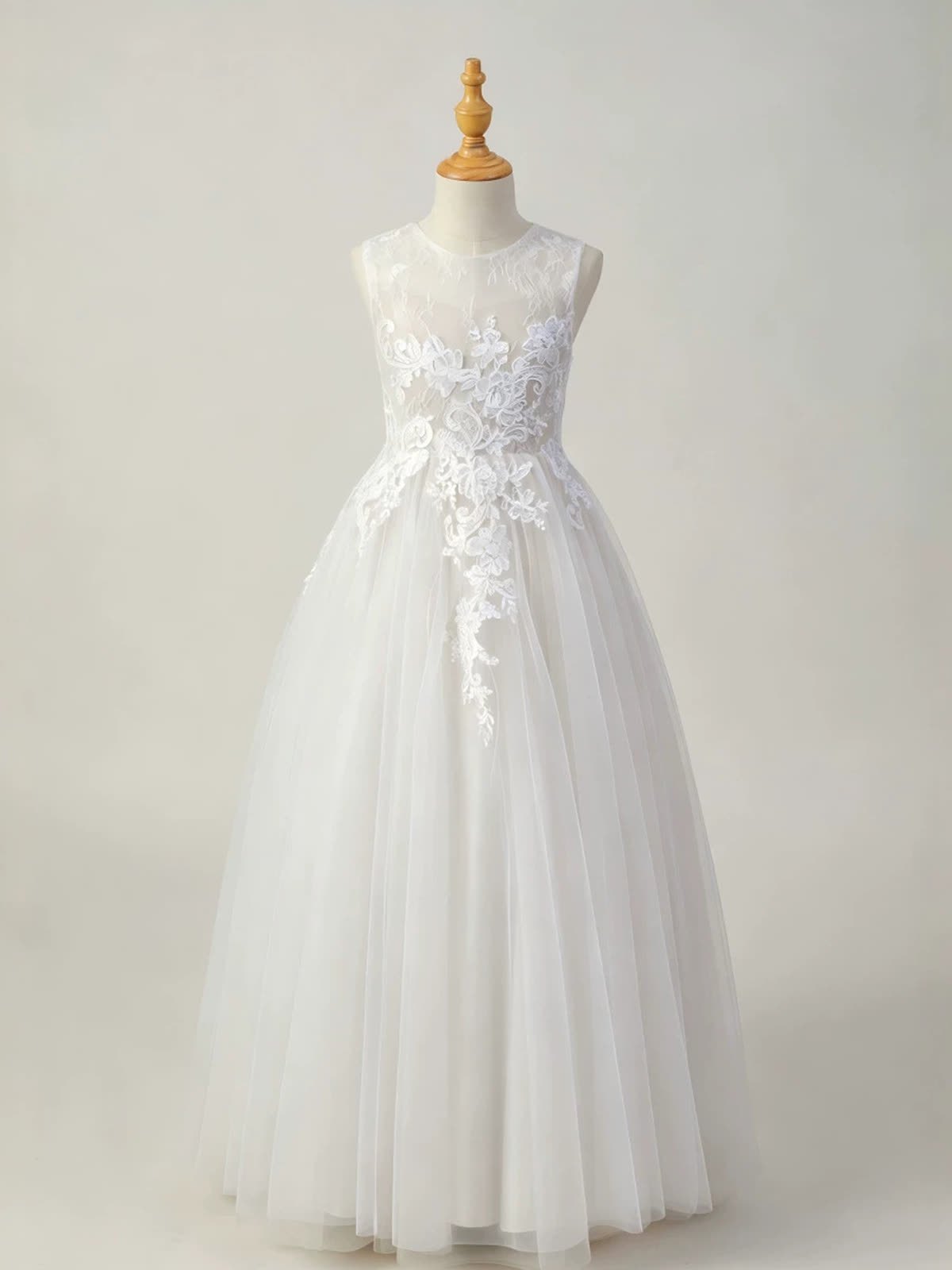 Mesh Lace Sleeveless Maxi Dresses - White - 14-15Y - image 11