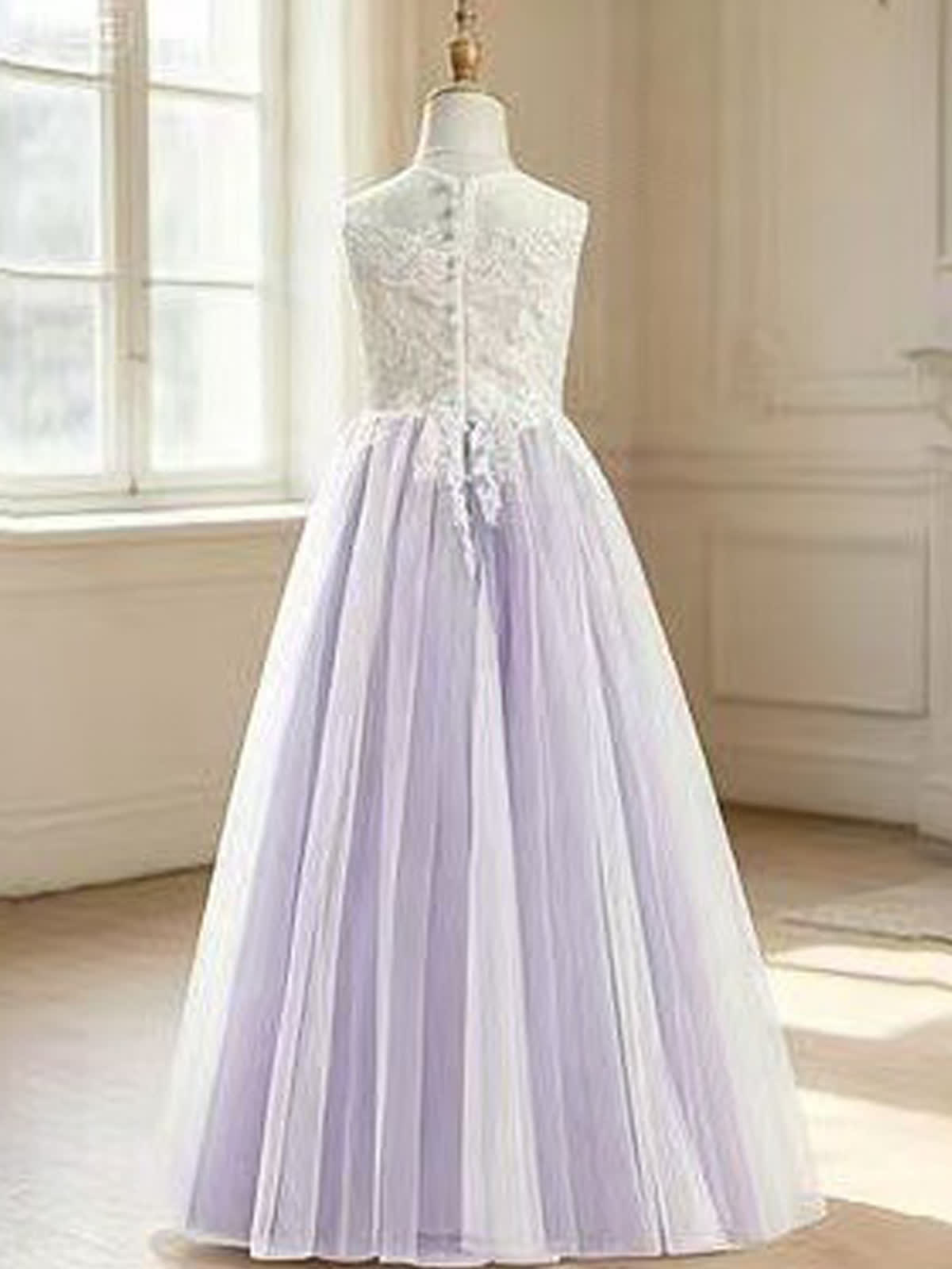 Mesh Lace Sleeveless Maxi Dresses - Light Purple - 14-15Y - image 12