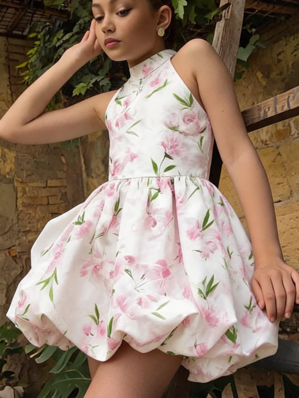Chemical Fiber Blend Rosette Backless Sleeveless Short Dresses - image 3