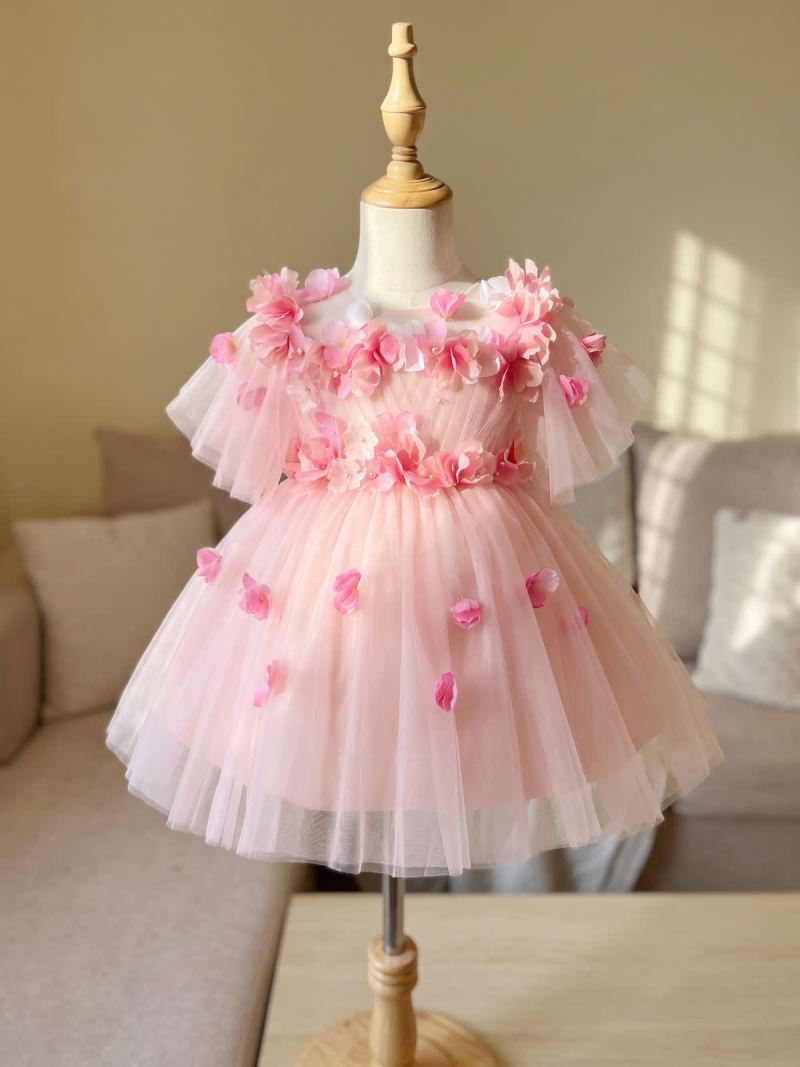 Mesh Rosette Sleeveless Midi Dresses - Pink - 160cm - image 1