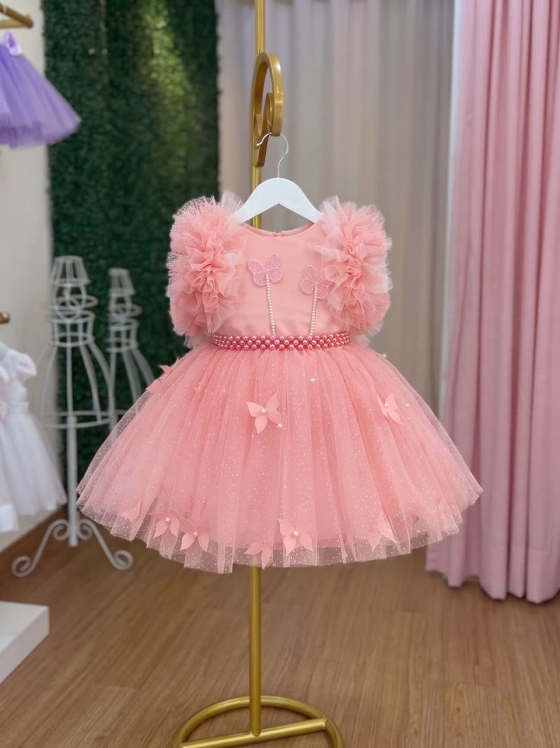 Mesh Pearl Butterfly Short Sleeve Short Dresses - image 2