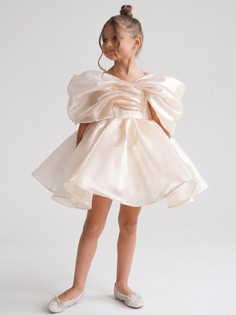 Organza Gathered Sleeveless Short Dresses - Light Champagne - 15-16Y - image 1