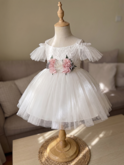 Mesh Rosette Sleeveless Midi Dresses - White - 2-3Y - image 9