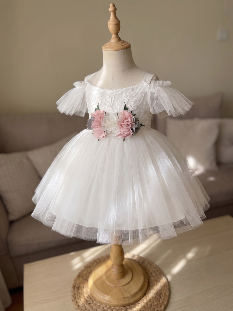 Mesh Rosette Sleeveless Midi Dresses - White - 2-3Y - image 9