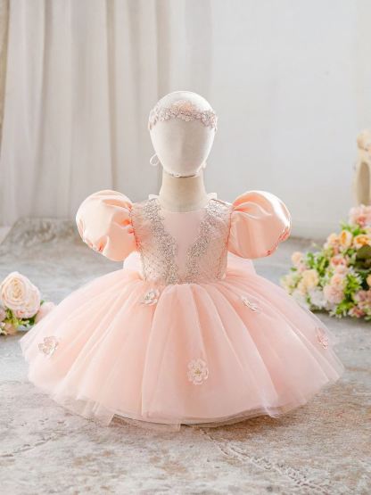 Satin Rosette Short Sleeve Midi Dresses - image 2