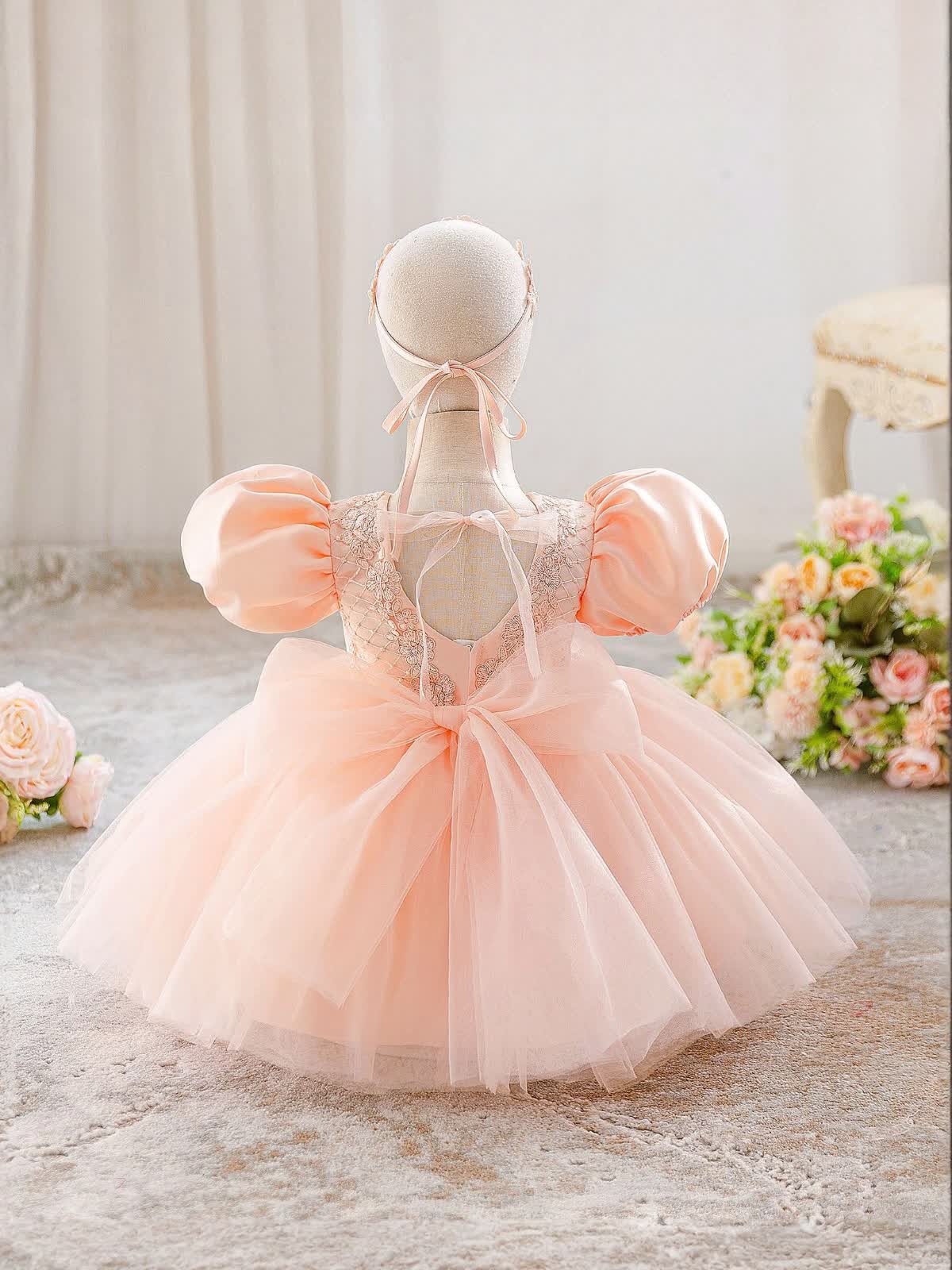 Satin Rosette Short Sleeve Midi Dresses - image 5