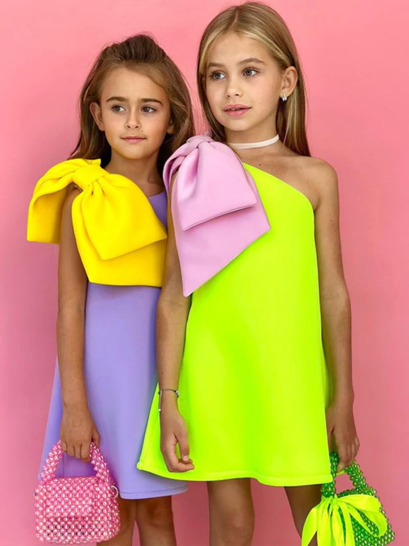 Scuba Knit Bow Sleeveless Midi Dresses - Purple Yellow - 10-11Y - image 1