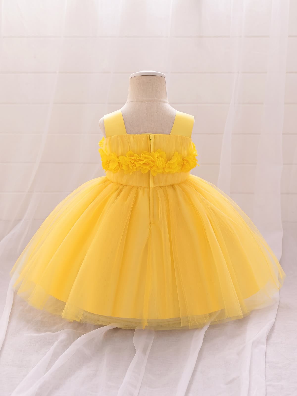 Elegant Mesh Rosette Birthday Dress Matching Set – 3PCS Baby Girl Outfit with Headband & Shoes - image 16