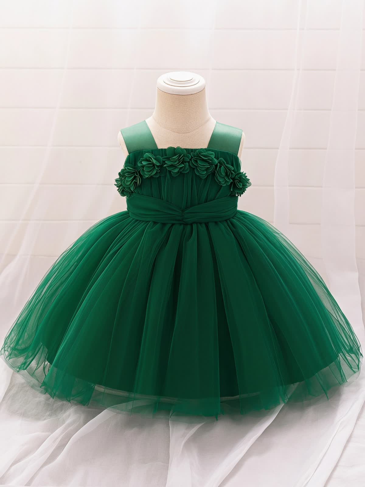 Elegant Mesh Rosette Birthday Dress Matching Set – 3PCS Baby Girl Outfit with Headband & Shoes - image 22