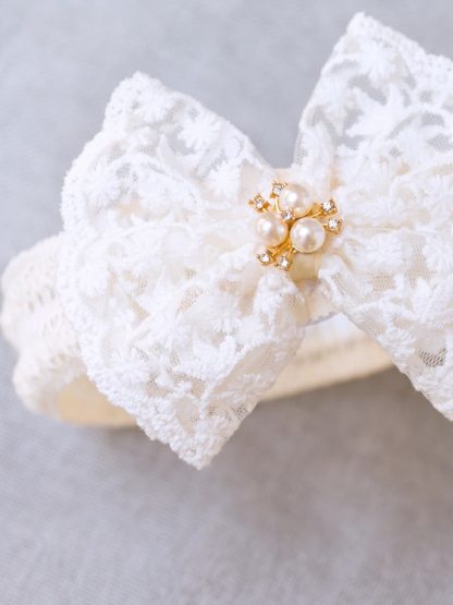 Solid With Embroidery Hairband - White Pearls - image 2