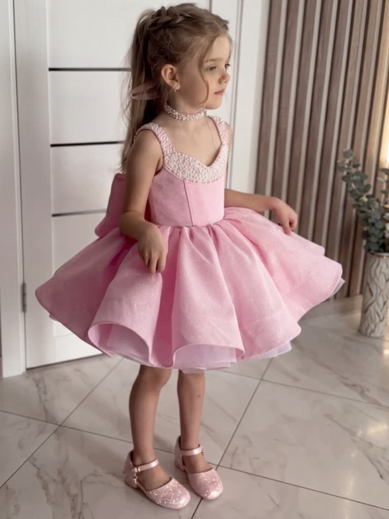 Sparkle Tulle Pearl Bow Sleeveless Short Dresses - image 2