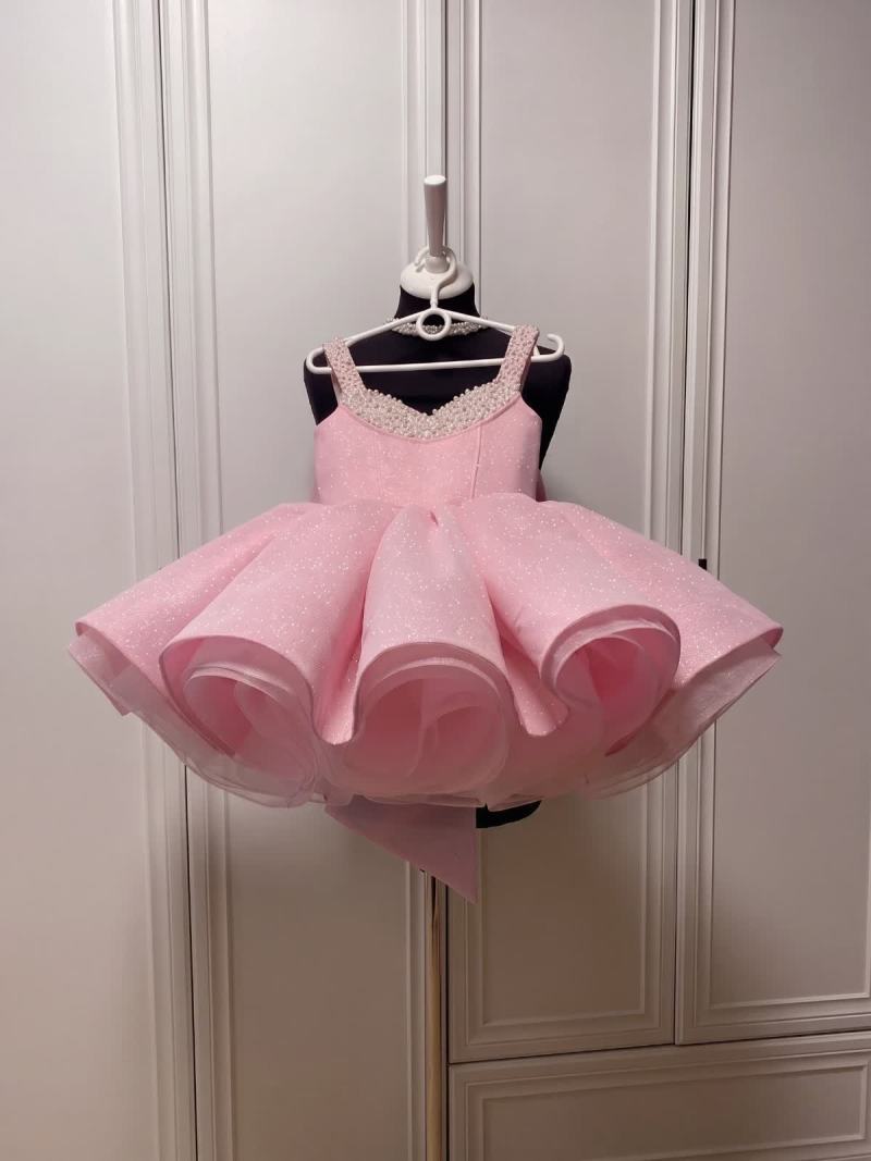 Sparkle Tulle Pearl Bow Sleeveless Short Dresses - Pink - 6Y - image 1