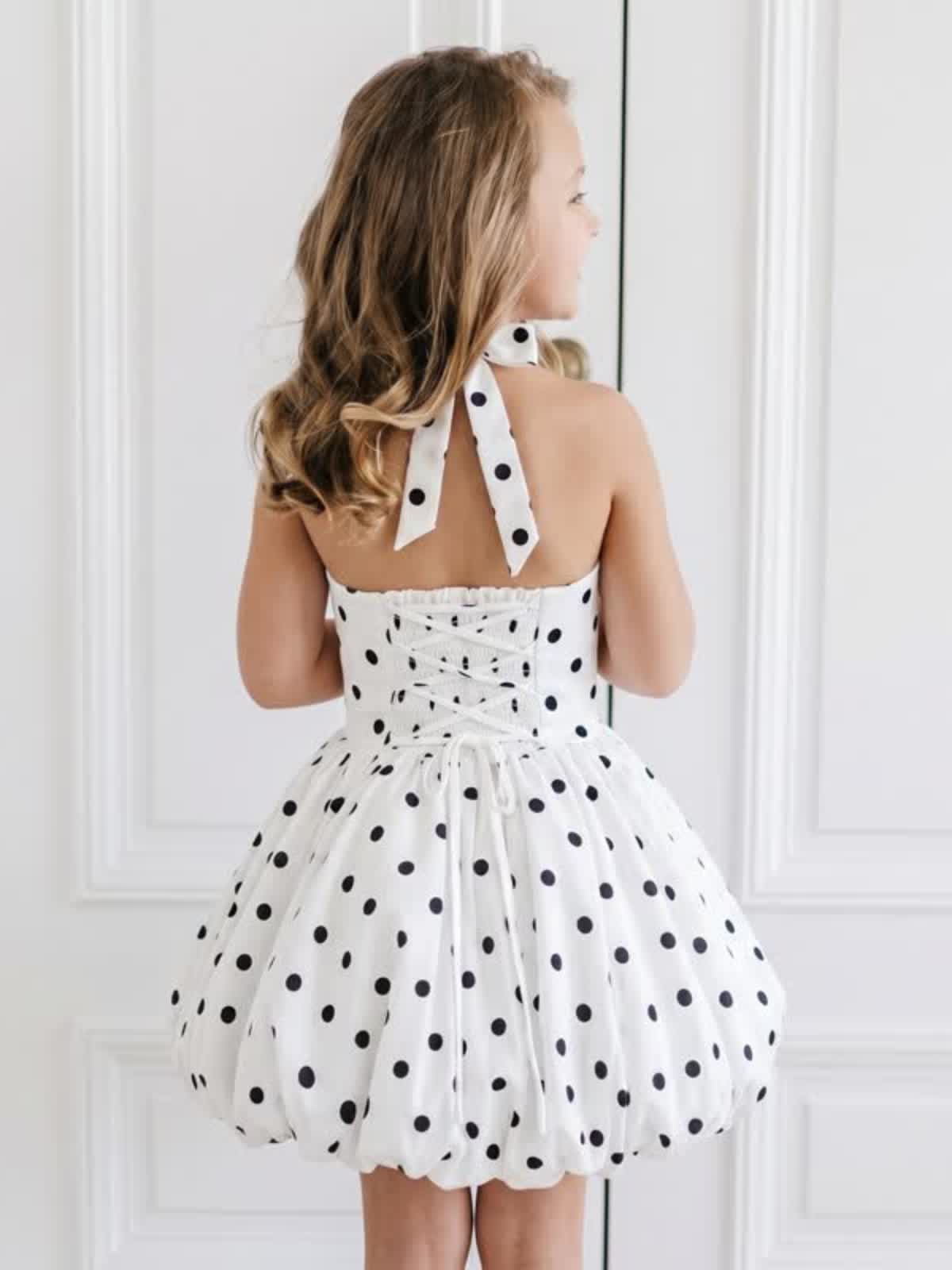 Satin Lace-up Sleeveless Short Dresses - White - 9-10Y - image 1